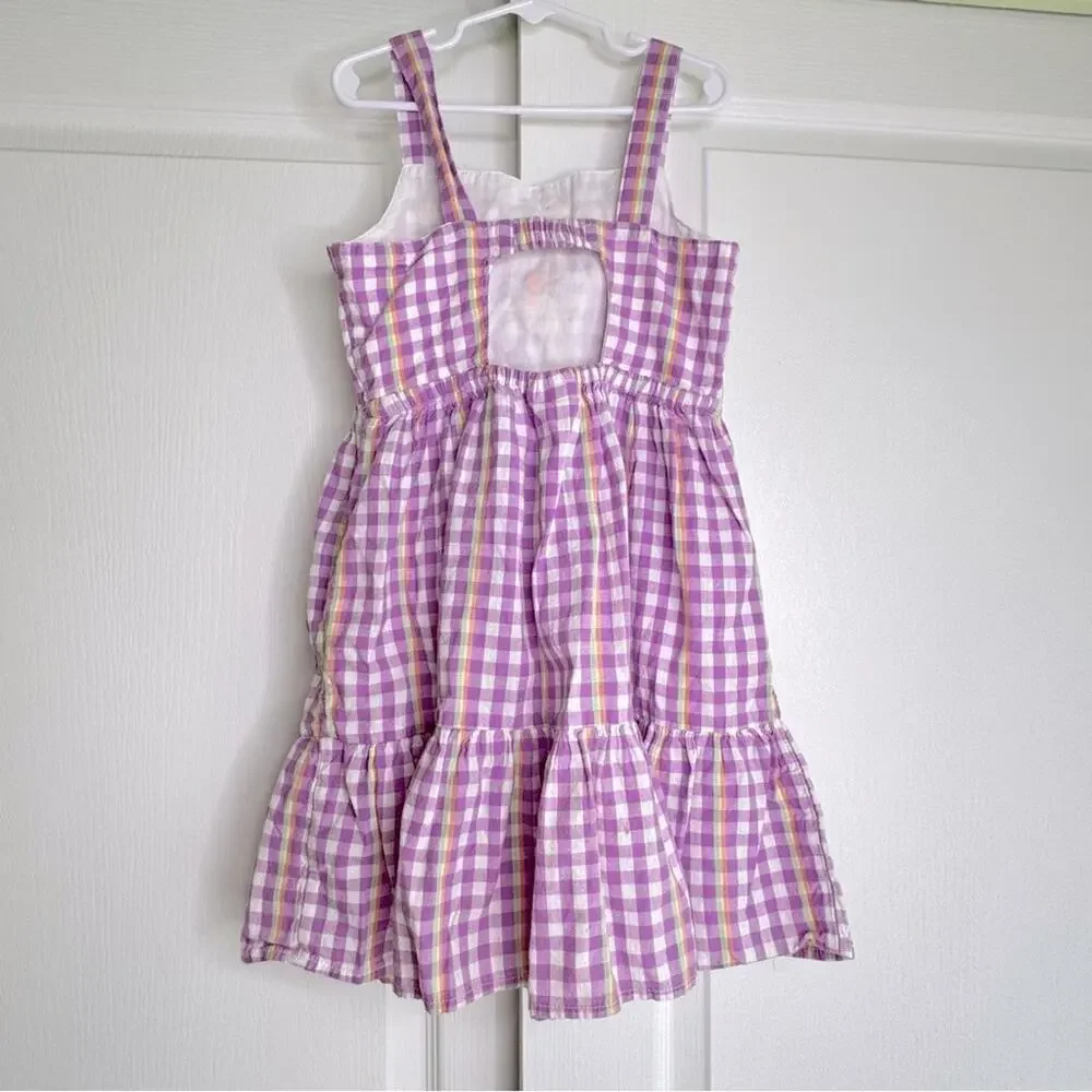 Cat & Jack Gingham Floral Embroidered Cotton Summer Mini Dress Lavender White 8